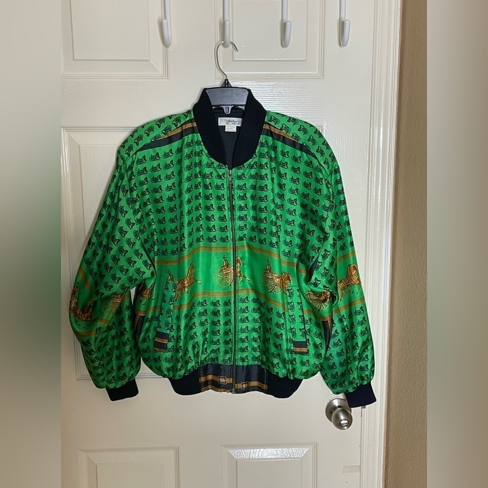 VTG Metro High Fashion Jacket Women’s L Large Green Horses Carriage 80’s‌‌‌‌‌ - Picture 6 of 7